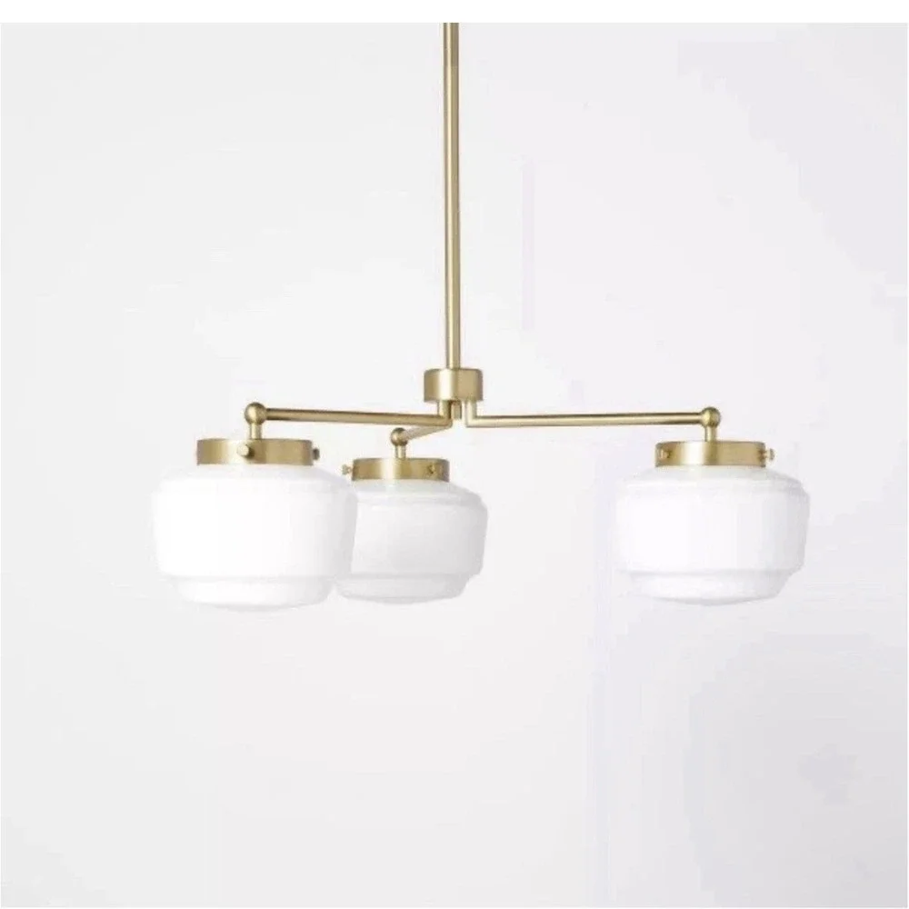 3-Arm Milk Glass Chandelier Ceiling Light Brass Finish - Hearth & Hand